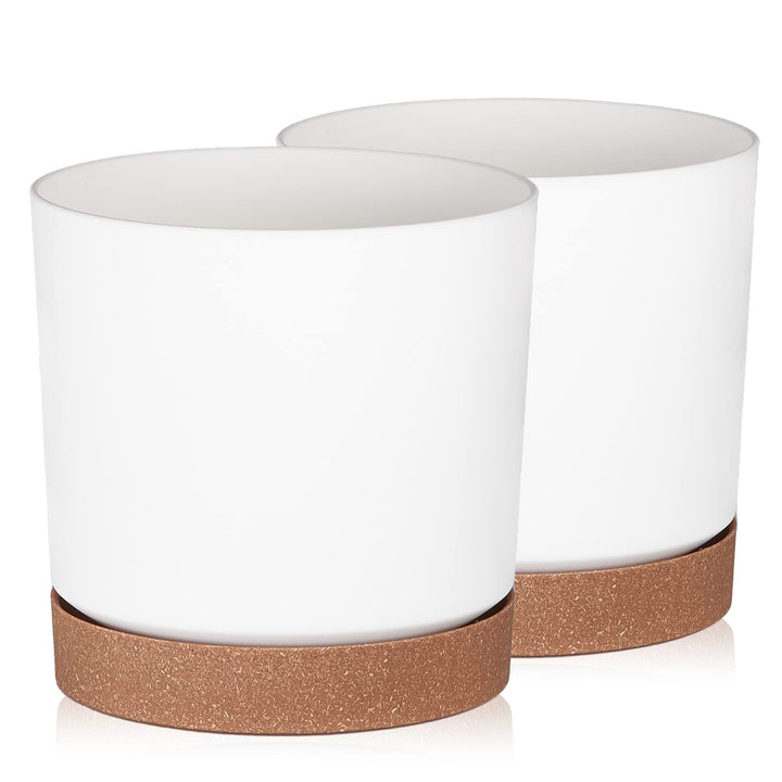 Tymar Blumentopf mit Untersetzer, 2er-Pack, dekorativer Pflanzentopf aus Kunststoff, Moderne, Runde