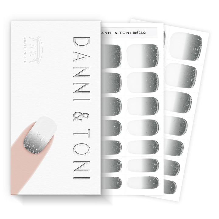 DANNI & TONI Halb ausgehärtete Gel Nagelfolien (Ash Dream) Grau-Verlauf Silber-Glitzer uv Gel Nagelf