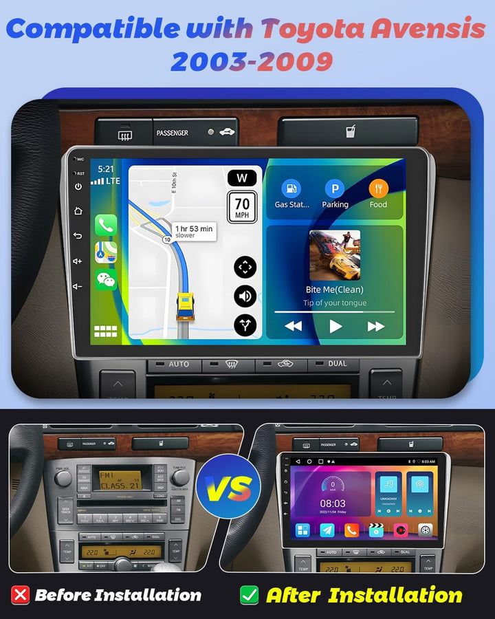 Hikity 2+64GB Android 15 Autoradio für Toyota Avensis 2003-2009 Radio Wireless Carplay Android Auto,