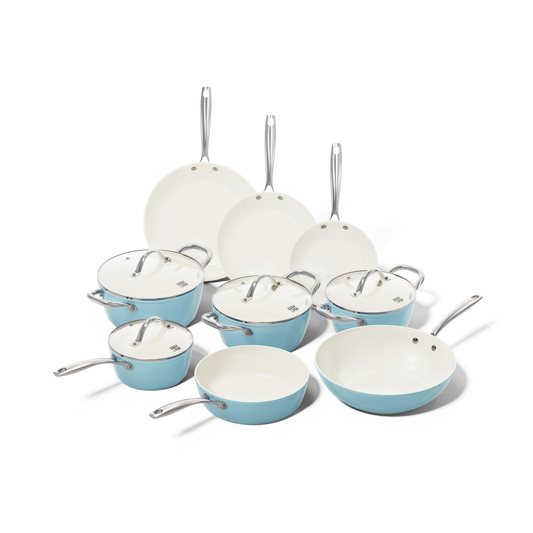 Cook & Pan - Go Blue Topfset und Pfannenset 9-teilig-Induktionsgeeignet-PFAS frei Keramik-Beschichtu