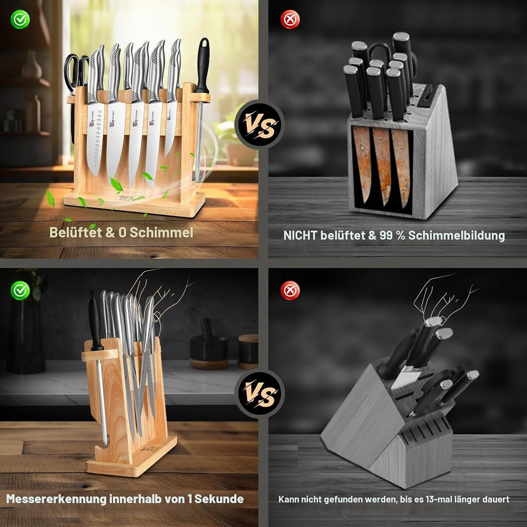 Japanisches Küchenmesser Set, magnetisches Messer Set mit Block und Schärfer, Edelstahl-Messerset al