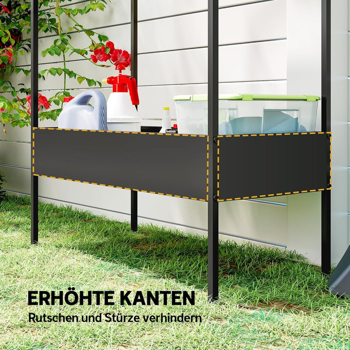 Outsunny 2-Etagen Pflanzenständer in Hausform, 150 cm hoch Blumenständer mit Haken, Metall Pflanzenr