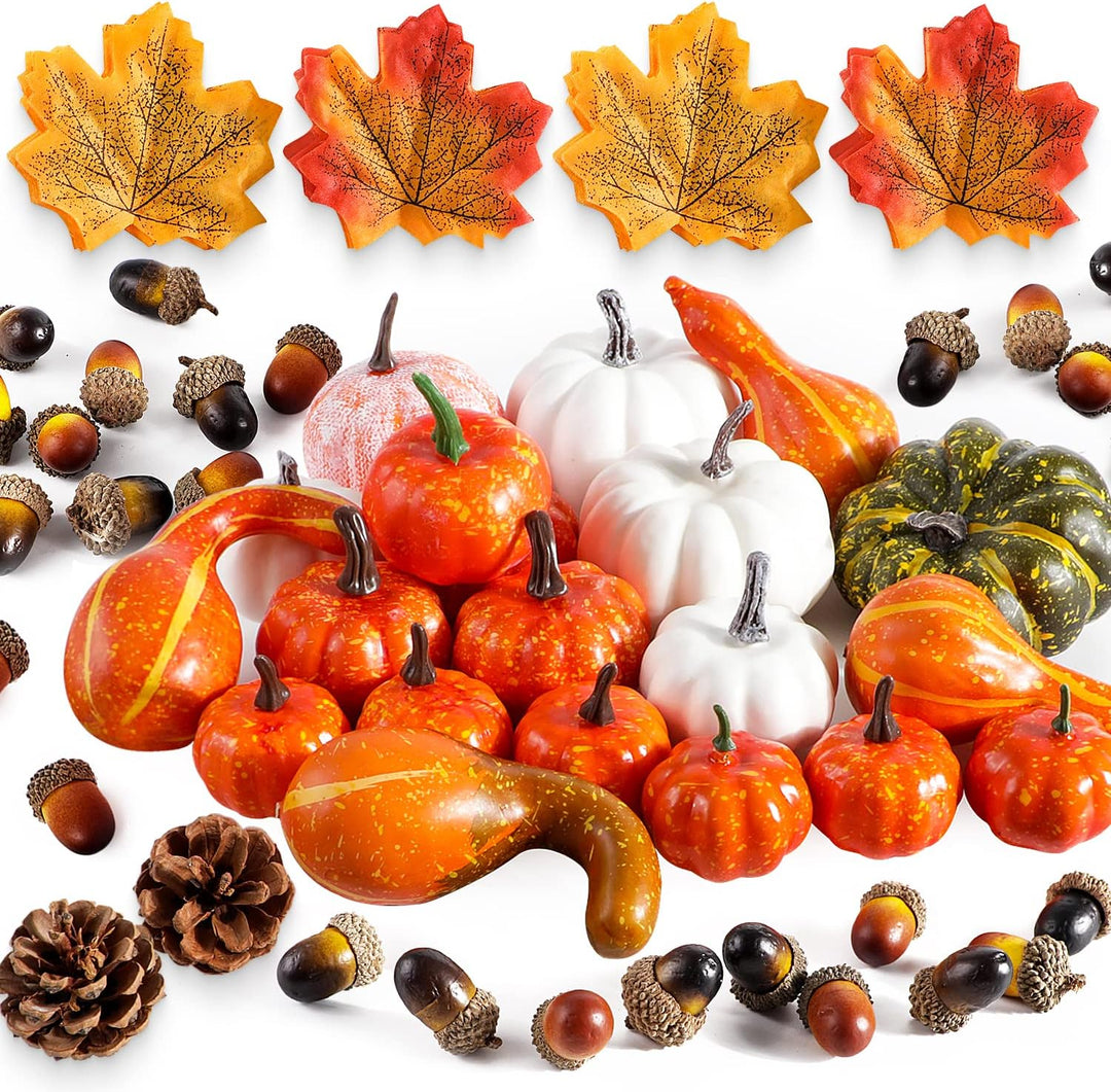 Benjia Kürbis Herbst Deko Dekoration Innen, Weiss und Gold Kürbisse Zierkürbisse Herbstdeko Herbstde