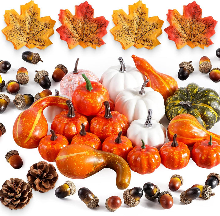 Benjia Kürbis Herbst Deko Dekoration Innen, Weiss und Gold Kürbisse Zierkürbisse Herbstdeko Herbstde