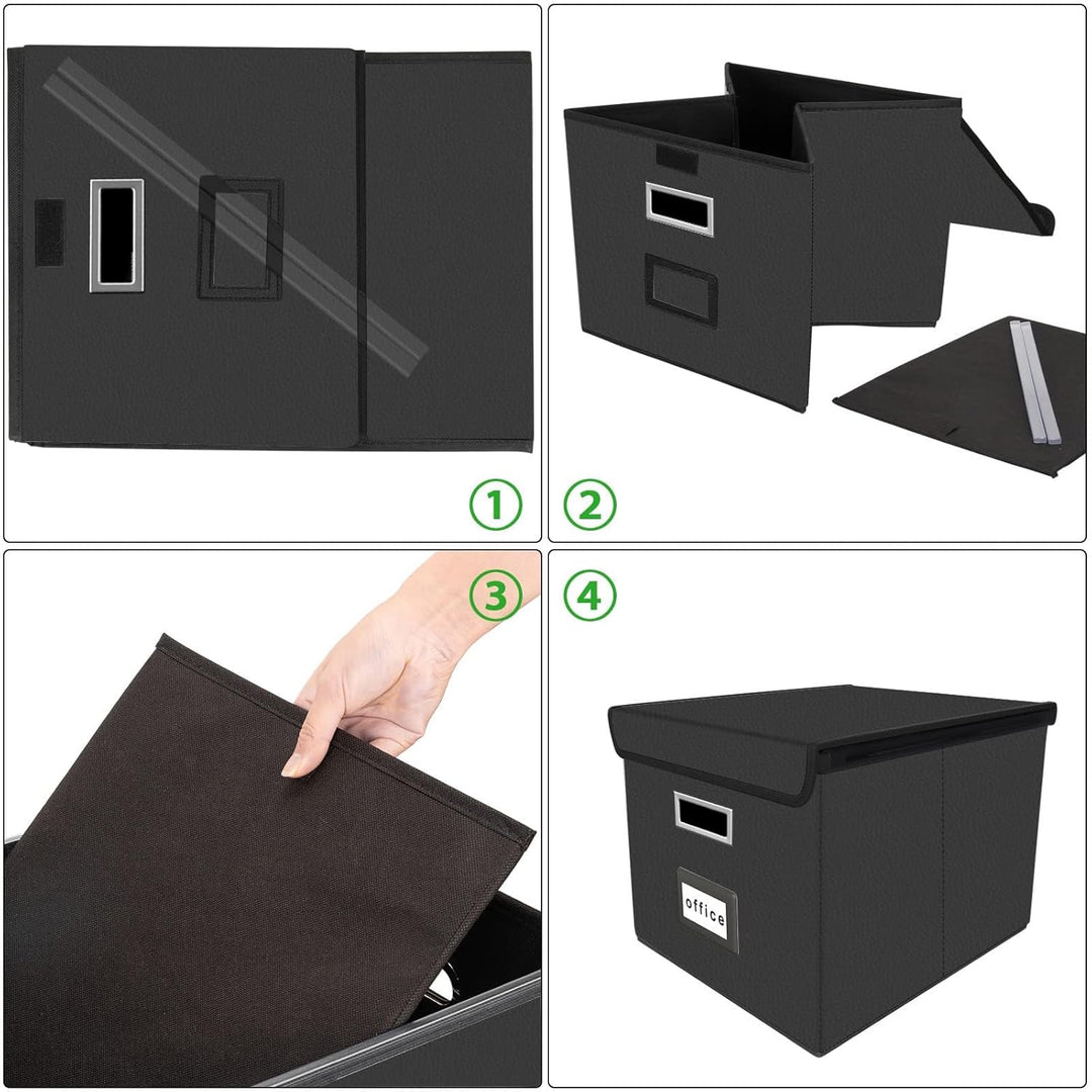 FINEW Stoff Faltbare Aufbewahrungsbox mit Deckel, Verbessertes Ledermaterial, Hängemappenbox für DIN