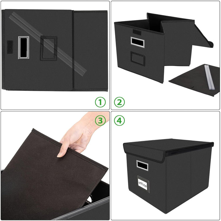 FINEW Stoff Faltbare Aufbewahrungsbox mit Deckel, Verbessertes Ledermaterial, Hängemappenbox für DIN