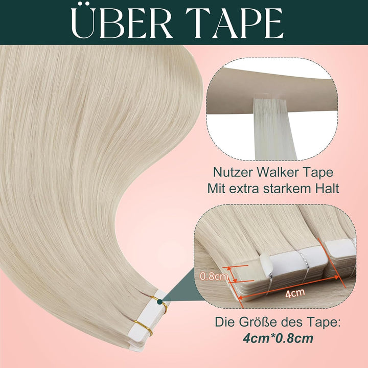 Easyouth Tape Extensions Echthaar Blond Tape in Haar Extensions Farbe Blond Weiss 12 Zoll 20g Echtha
