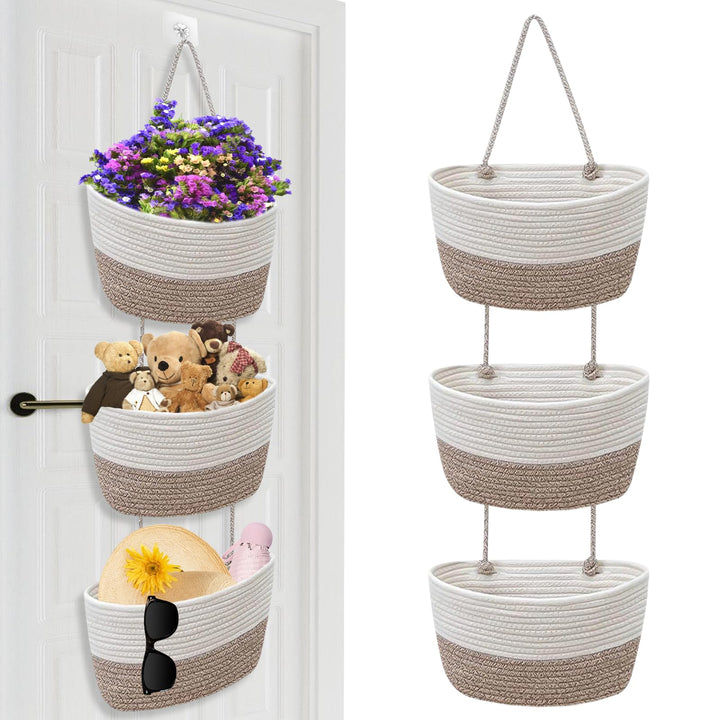 Hängeorganizer Organizer: Wand Organizer mit 3 Stufiger Hängekorb aus Baumwollseil Gewebt, Hängender