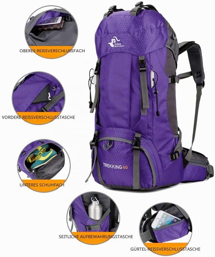 Bseash 60L Wasserdichter leichter Wanderrucksack mit Regenschutz, Outdoor Sport Tagesrucksack Multif