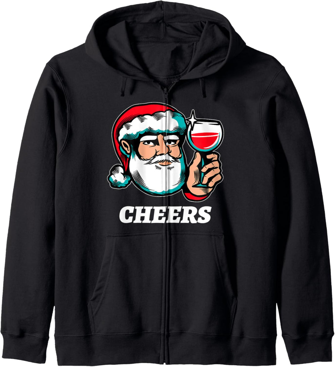 Weihnachten Santa Hat Cheers Wine Lustige Feiertage Kapuzenjacke