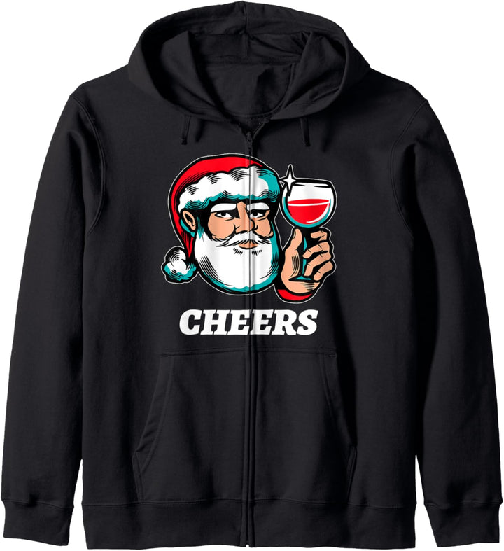Weihnachten Santa Hat Cheers Wine Lustige Feiertage Kapuzenjacke