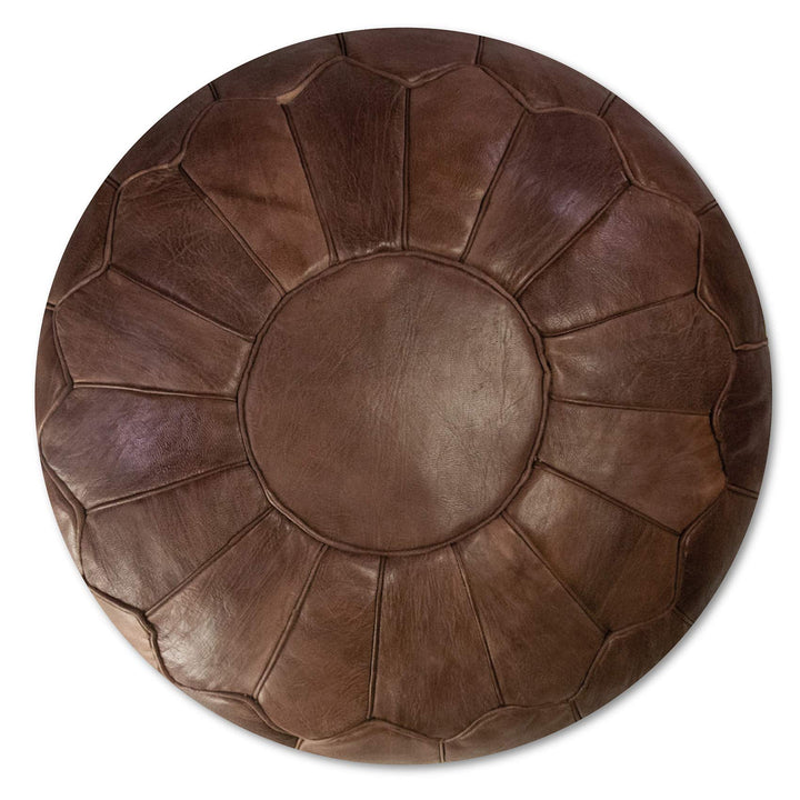 Poufs&Pillows Marokkanischer Echtleder Pouf - Braun - Handgefertigt - gefüllt geliefert - Ottoman Si
