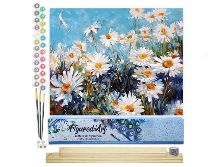 Figured'Art Malen Nach Zahlen Erwachsene Mit Rahmen Gänseblümchen und blauer Himmel - Paint by Numbe