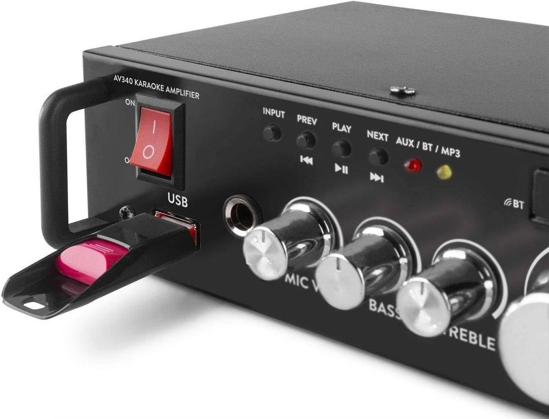 MAX AV340 Mini HiFi Verstärker mit Bluetooth 100 Watt - Kompakter Mini Verstärker HiFi Stereo, RCA A
