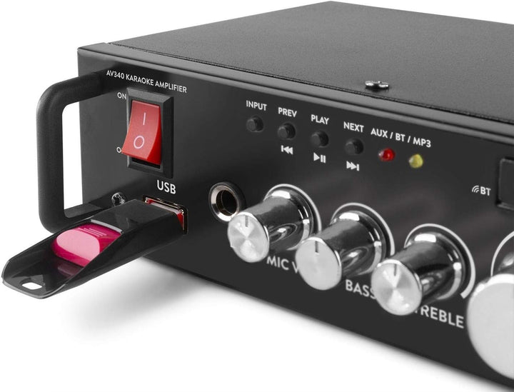 MAX AV340 Mini HiFi Verstärker mit Bluetooth 100 Watt - Kompakter Mini Verstärker HiFi Stereo, RCA A