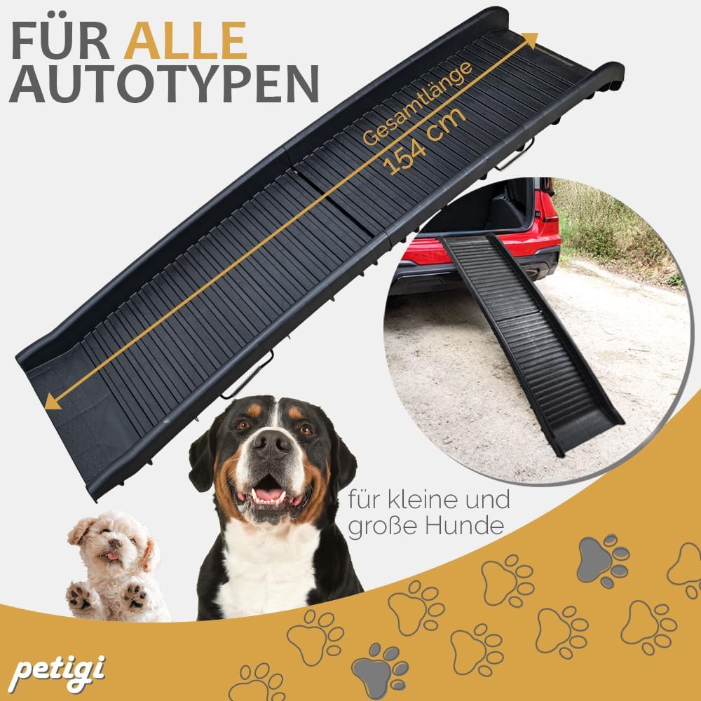 Kunststoff Hunderampe 154 cm klappbar für Auto Hunde Rampe Hundetreppe Einstiegshilfe 70 kg Belastba