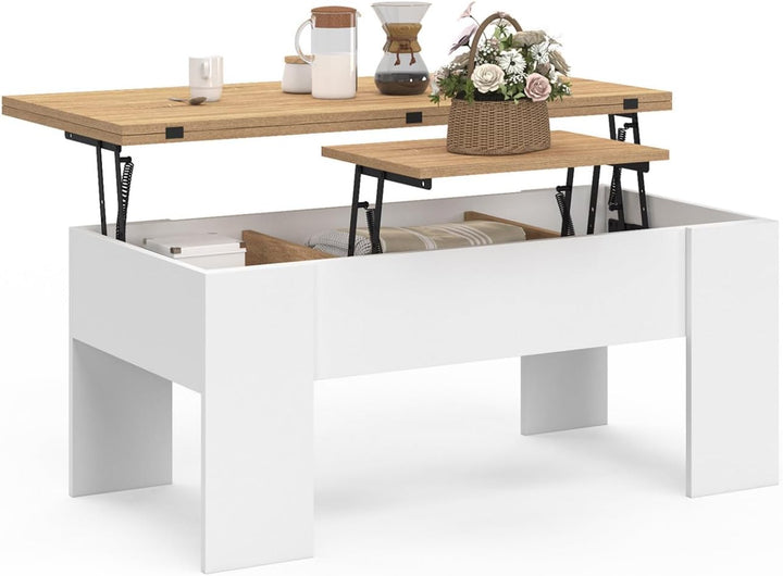 IDMarket - Rechteckiger Couchtisch mit hochklappbarer Platte, umwandelbar in einen Esstisch Tara Hol