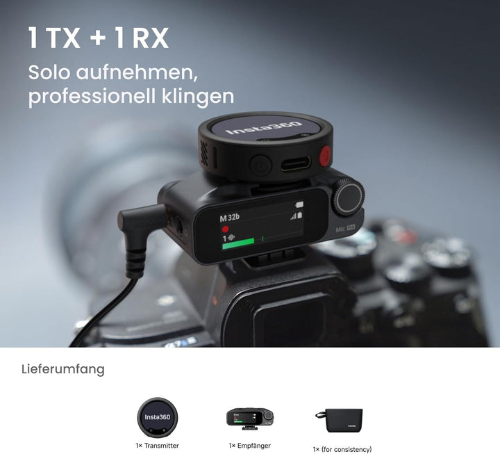 Insta360 Mic Pro (1 TX + 1 RX), kabelloses Mini-Lavalier-Mikrofon für iPhone/Kamera/Android, Videoau