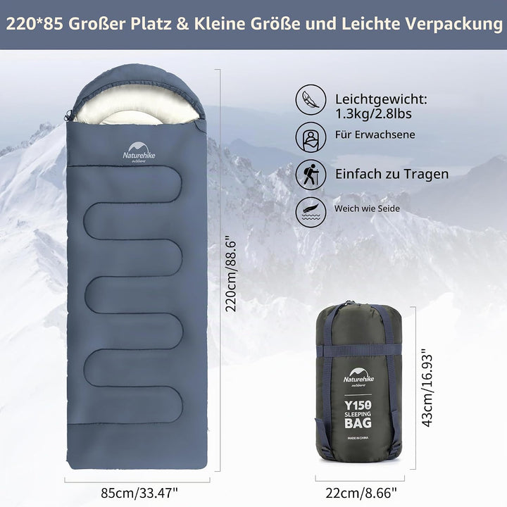 Naturehike Camping Schlafsack in Deckenform mit Kapuze | Geeignet für Alle vier Jahreszeiten, Leicht