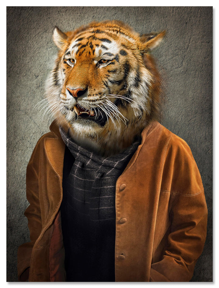 wandmotiv24 Leinwand-Bild Casual Tiger, Grösse 80x60cm, Hochformat, Wandbilder, Dekoration Wohnzimme