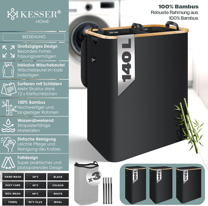 KESSER® Wäschekorb mit Deckel faltbar Wäschebox Wäschetruhe Wäschetonne | Wäschesammler mit herausne