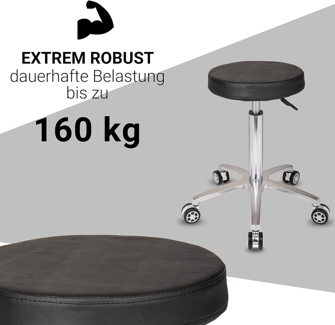 Staboos Rollhocker bis 160 kg - Gel-Polster Sitz rund - Praxishocker mit Rollen - Drehhocker höhenve