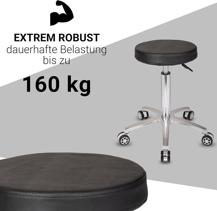 Staboos Rollhocker bis 160 kg - Gel-Polster Sitz rund - Praxishocker mit Rollen - Drehhocker höhenve
