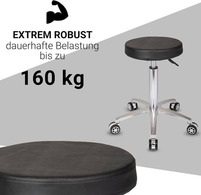 Staboos Rollhocker bis 160 kg - Gel-Polster Sitz rund - Praxishocker mit Rollen - Drehhocker höhenve