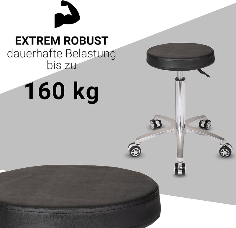 Staboos Rollhocker bis 160 kg - Gel-Polster Sitz rund - Praxishocker mit Rollen - Drehhocker höhenve