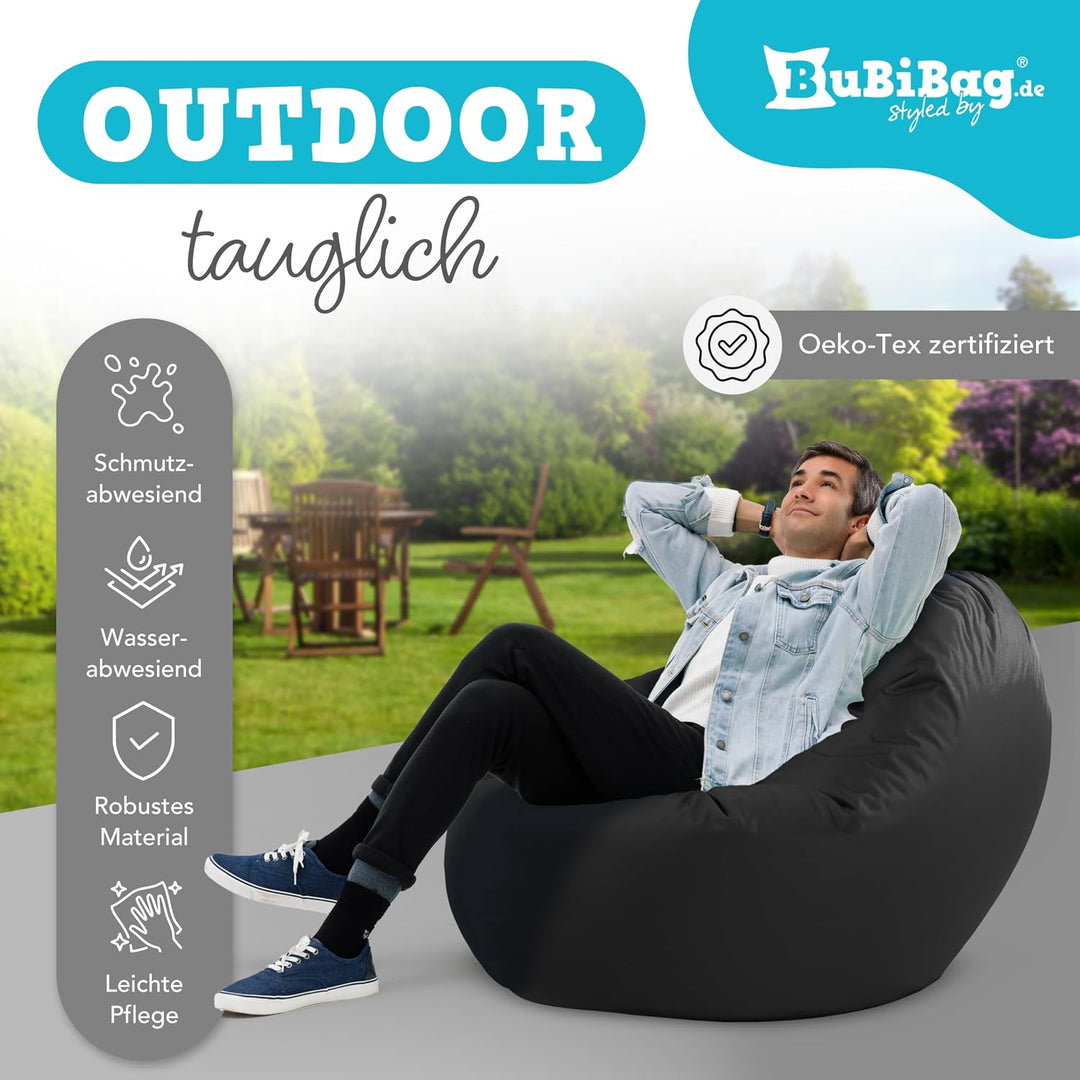 BuBiBag 2in1 Sitzsack L - XXL mit Füllung für Kinder &amp; Erwachsene, Gaming Beanbag &amp; Bodenkissen für