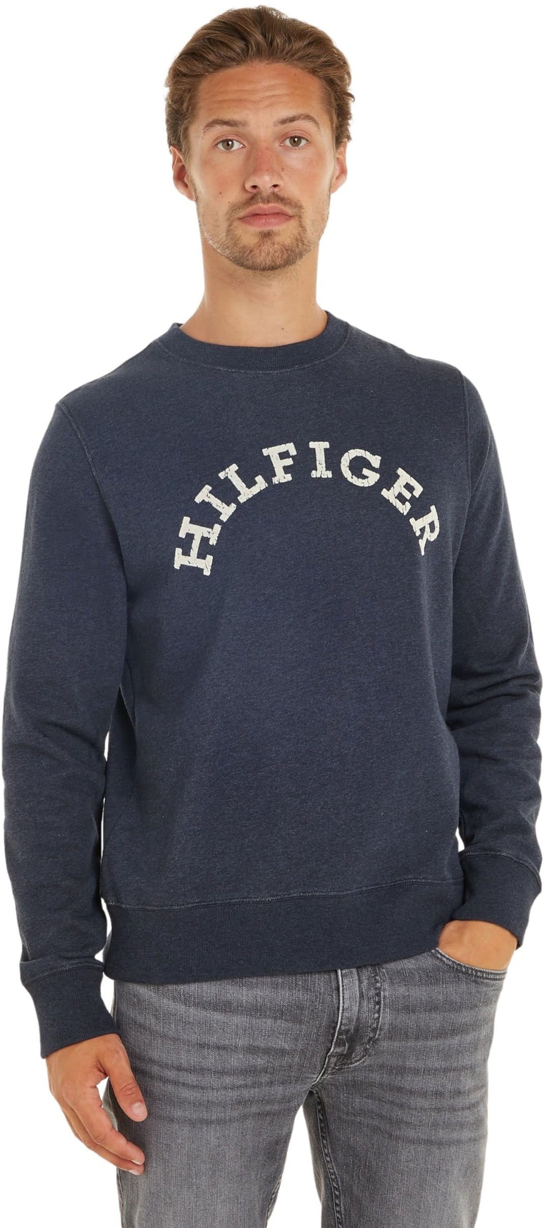 Tommy Hilfiger Herren Sweatshirt ohne Kapuze S Blau (Desert Sky Heather), S Blau (Desert Sky Heather