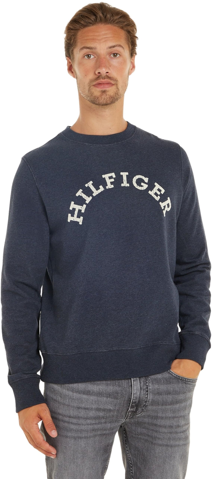 Tommy Hilfiger Herren Sweatshirt ohne Kapuze S Blau (Desert Sky Heather), S Blau (Desert Sky Heather