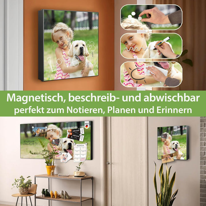 banjado® Grosser Schlüsselkasten Glas/Schlüsselbox 30cm x 30cm mit 50 Haken - Motiv Wunschmotiv/Schl