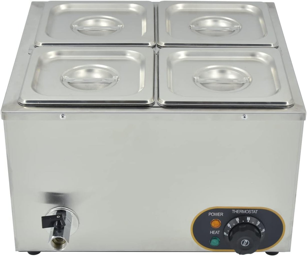 MOOTACO Elektrischer Wasserbad aus Edelstahl, Buffet, 4 x 1/6 mit Deckel, einstellbare Temperatur 30