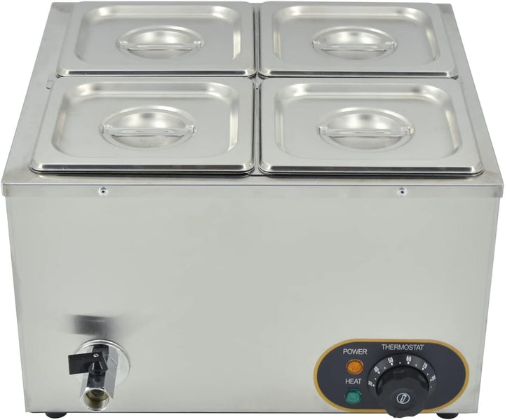 MOOTACO Elektrischer Wasserbad aus Edelstahl, Buffet, 4 x 1/6 mit Deckel, einstellbare Temperatur 30