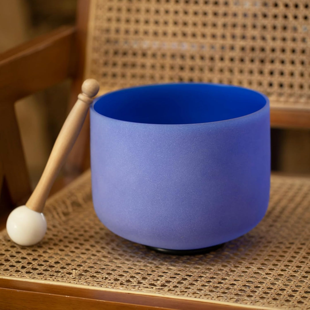 Hye-eun Indigo-Kristall-Klangschale, 20,3 cm A-Note mattierte Quarz-Klangschale 432 Hz Drittes-Auge-