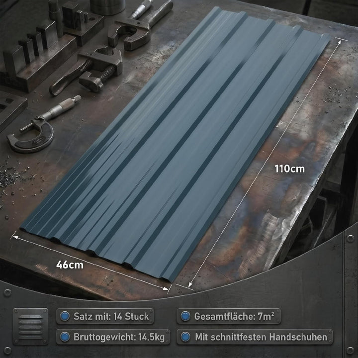 14er Set Trapezblech 110x46cm, 7m² verzinkt Profilblech Dachblech, Wellblech Platten für Dach, für d