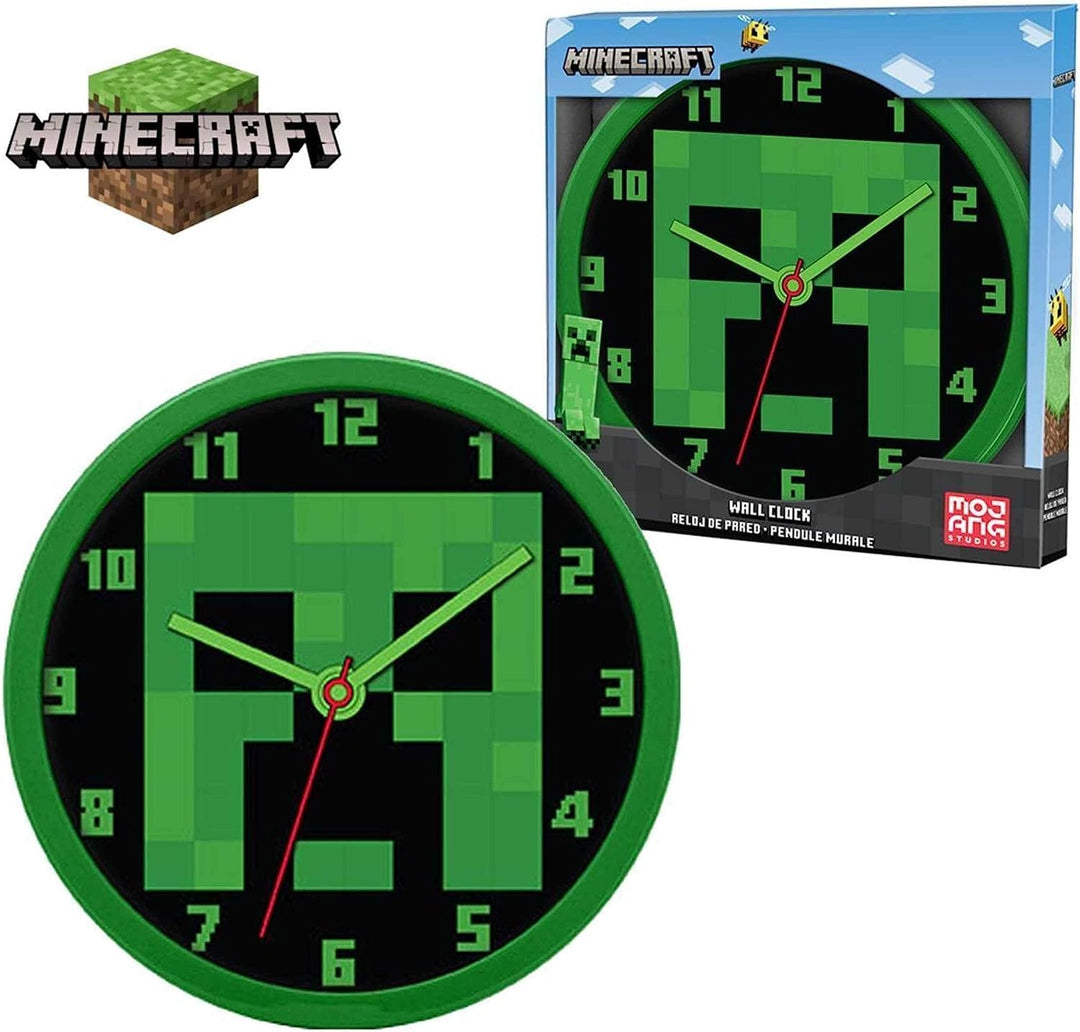 SRV Hub Minecraft Kinder-Wanduhr, 25 cm, minimaler Sound, Wanduhr für Kinder, Lernzeit, buntes Ziffe