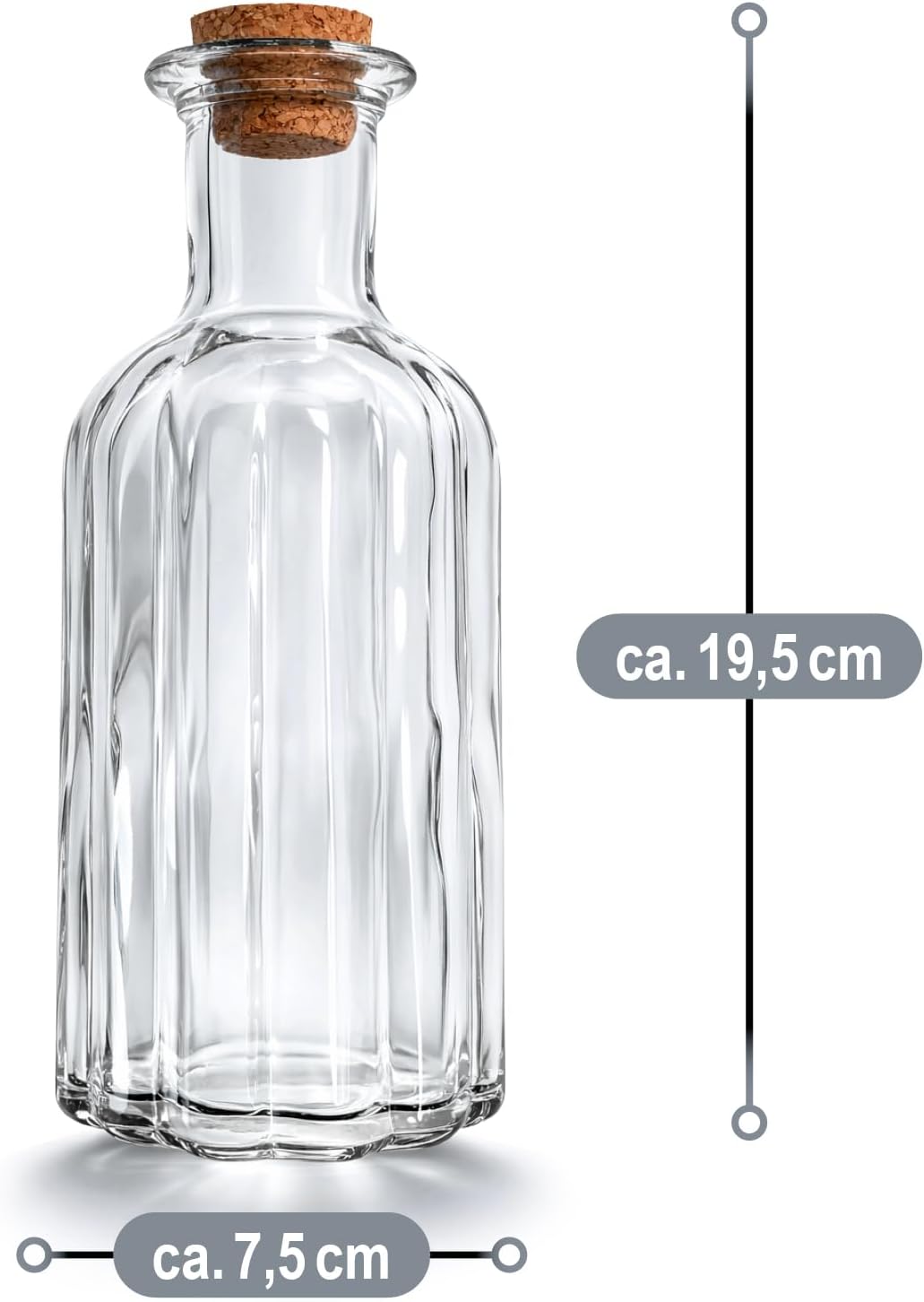 com-four® 6x Glasflasche 450 ml mit Korken - leere Flasche mit Korkenverschluss - Glasbehälter zum B