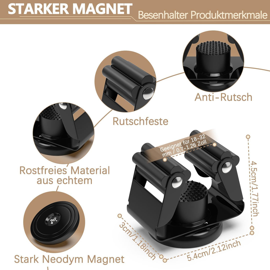 3-H 4 Stück Magnetischer Besenhalter, Edelstahl Gerätehalter Besenhalterung Wandaufhängung für Garte