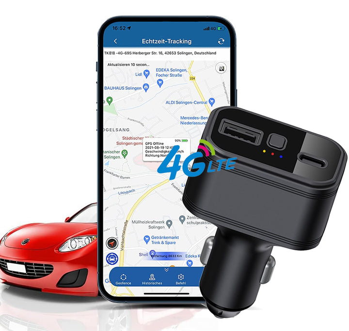 4G LTE Auto GPS Tracker ohne ABO, Dual USB Auto Zigarettenanzünder, Auto GPS Ortung, Auto Handy Lade