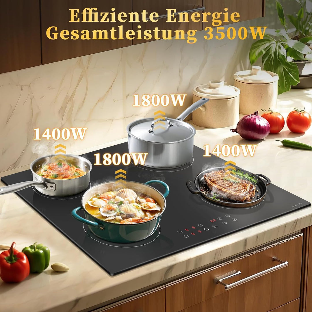Noxton Domino Induktionskochfeld 60cm, 3500W, 220-240V Autarkes Induktionskochfeld 4 Platten Enibau
