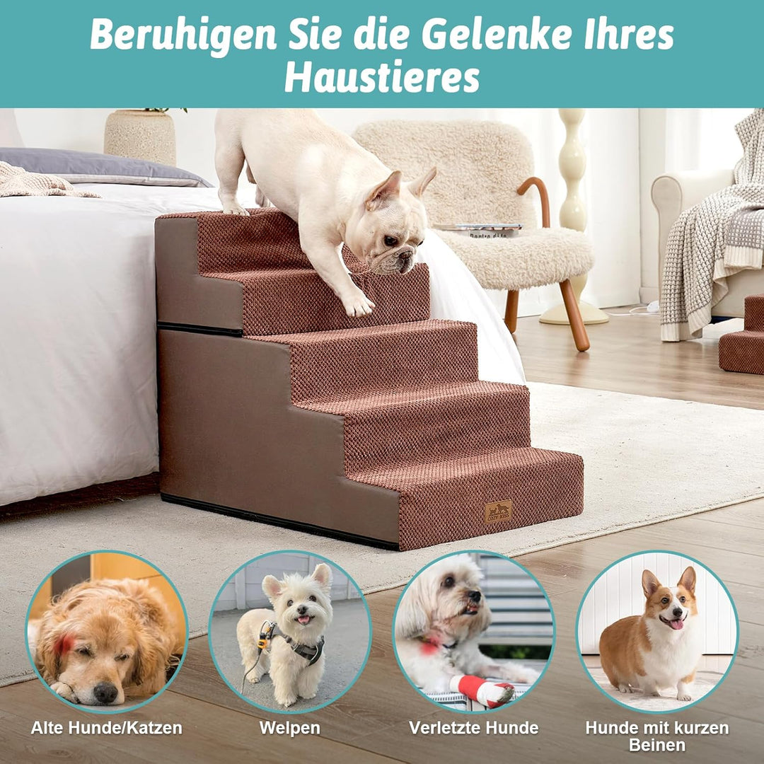 Hundetreppe, 5 Stufen Multifunktionale aus Hochdichtem Schaumstoff für Bett Couch Sofa, 60cm Hoch Ab