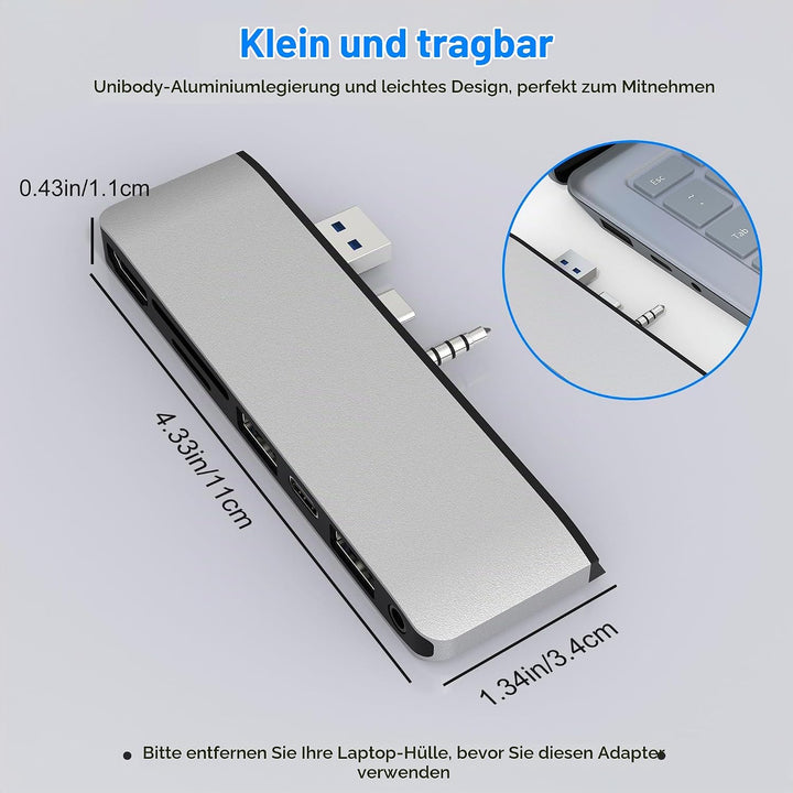 Surface Hub Dockingstation für Laptop mit 4K@30HZ HDMI +2*USB 3.0 +USB-C +SD/TF Kartensteckplatz +3,