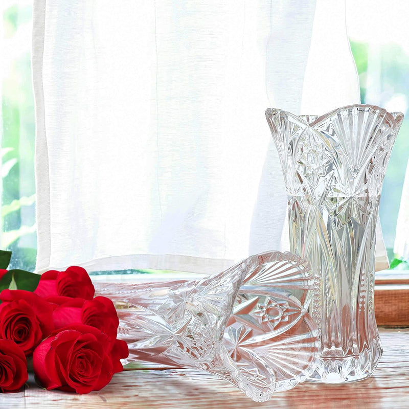 Kurtzy Blumen Vasen Set Kristall Glasvase Rund (2er Pack) 24,5 cm Hohe Vase - Moderne Dekorative Mel