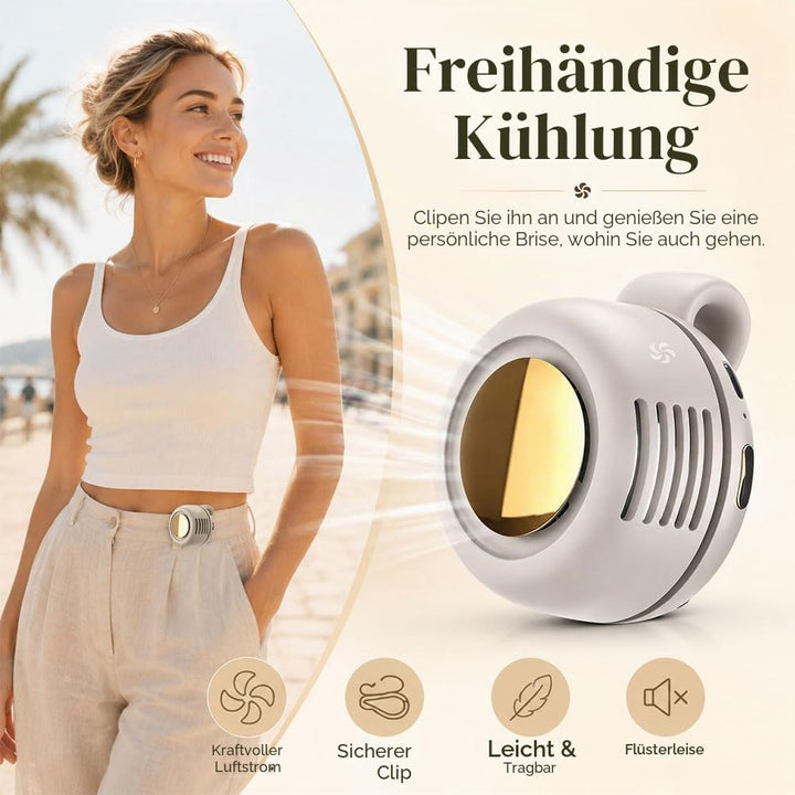 Tragbarer Clip Ventilator, Leiser Mini Ventilator ohne Flügel, mit 3 Geschwindigkeiten & 360° Drehba