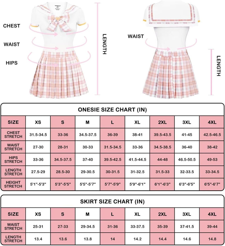 Landofgenie Damen Onesie Baumwolle Bodysuit Set für Damen Cosplay JK-Uniform Mädchen Rock-Sets Orang