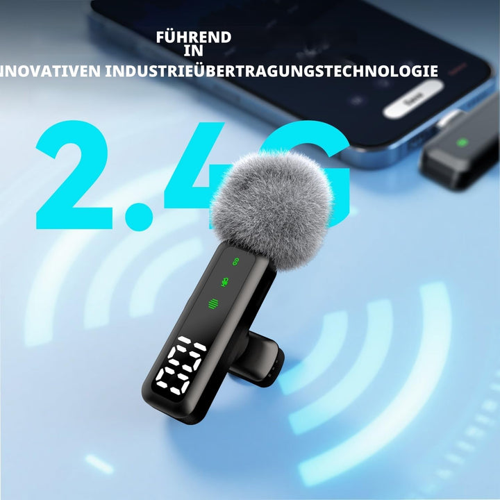Kabelloses Lavalier-Mikrofon mit LED-Anzeige, Lavalier-Mikrofone Clip on Mic mit Rauschunterdrückung
