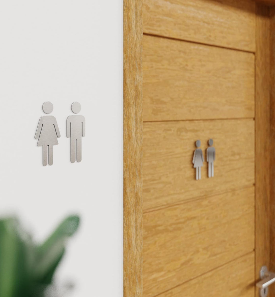Edelstahl WC-Schilder Set – selbstklebend & pflegeleicht – Design Toiletten-Piktogramme –