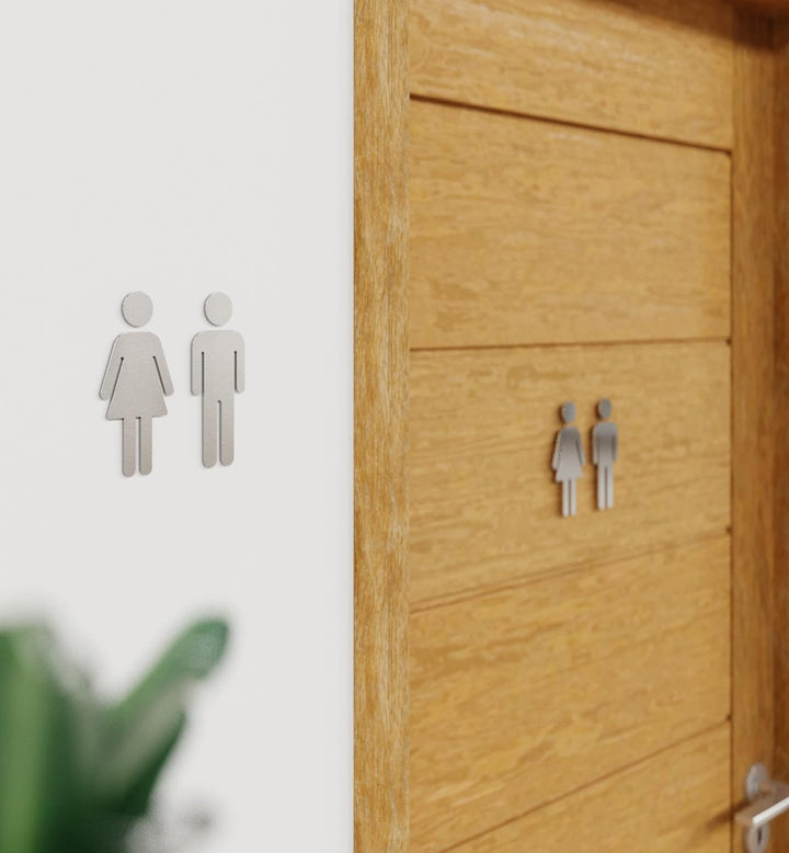 Edelstahl WC-Schilder Set – selbstklebend & pflegeleicht – Design Toiletten-Piktogramme –